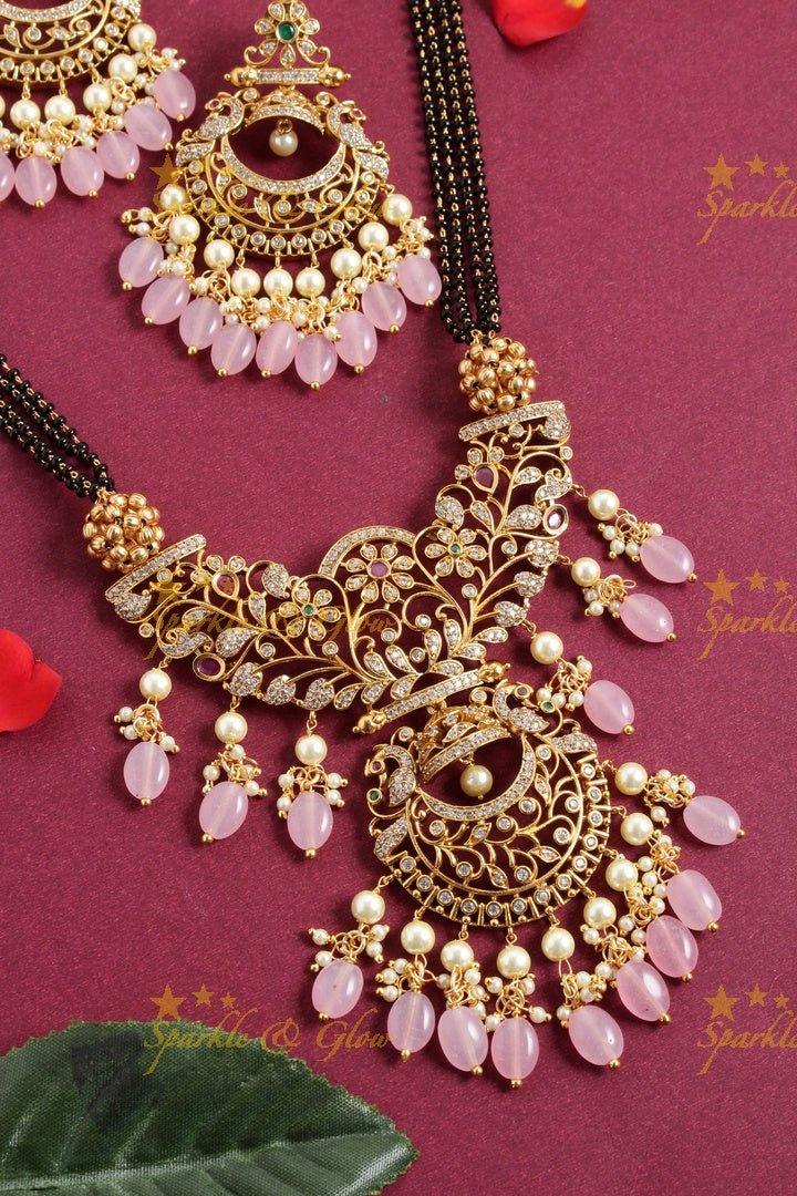 Black Pink Beads Non-Idol Pendant Necklace Set – Sparkle and Glow