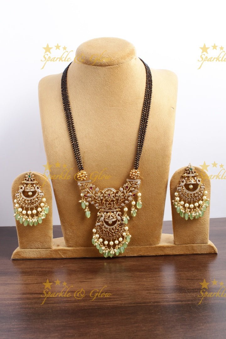 Statement non idol pendent black beads chain set with pink beads - Sparkle and Glow - Pink - Back Thread