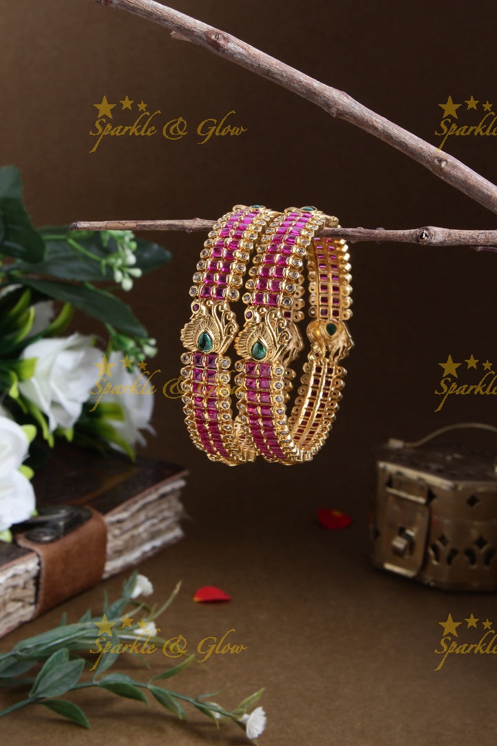 Premium matte Pink stone peacock banlges