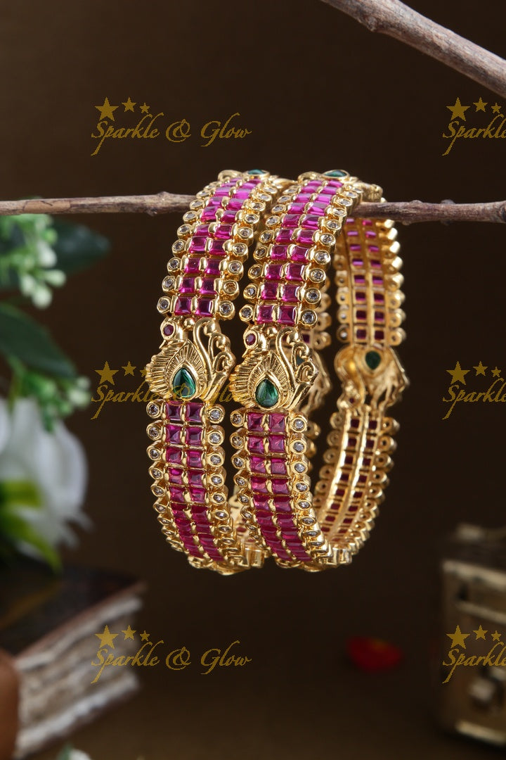 Premium matte Pink stone peacock banlges