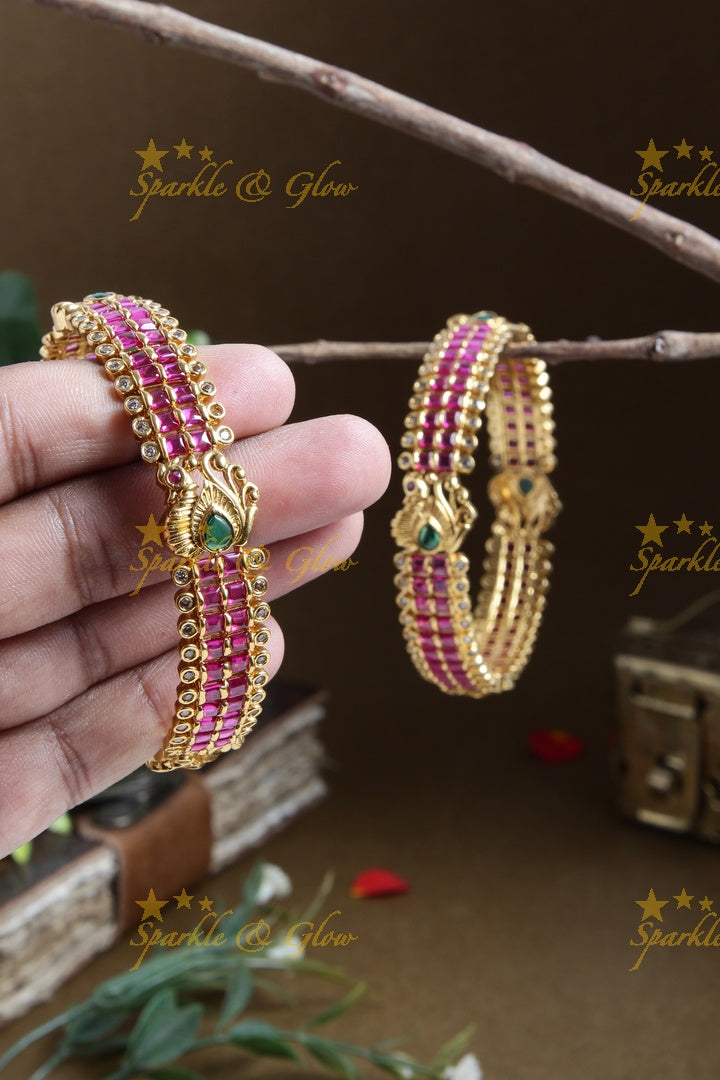 Premium matte Pink stone peacock banlges