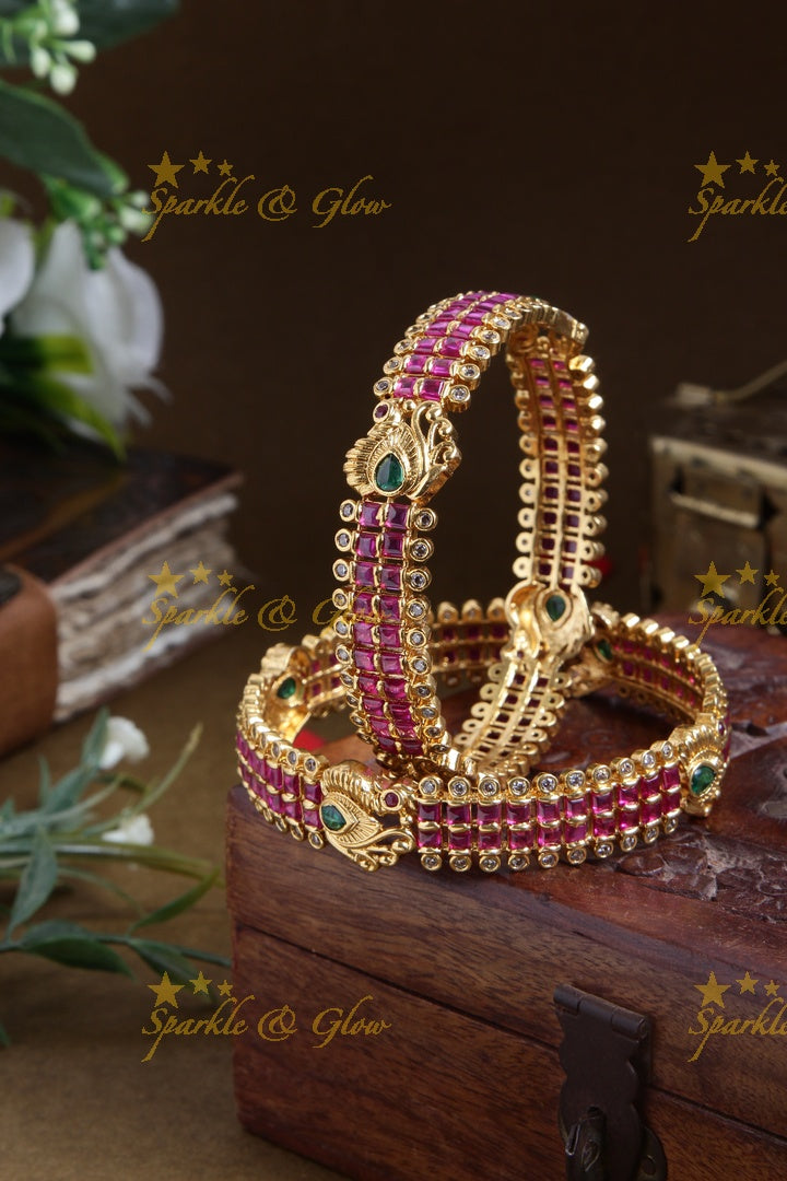 Premium matte Pink stone peacock banlges