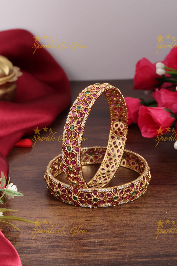 Premium matte kemp stone floral bangles