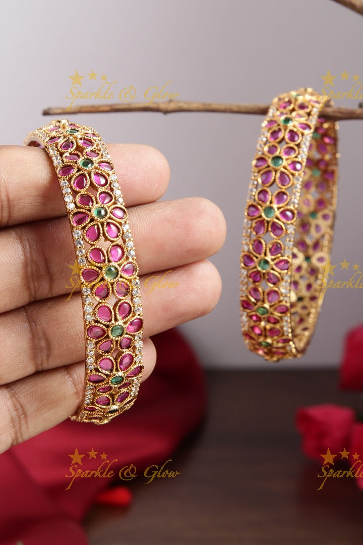 Premium matte kemp stone floral bangles