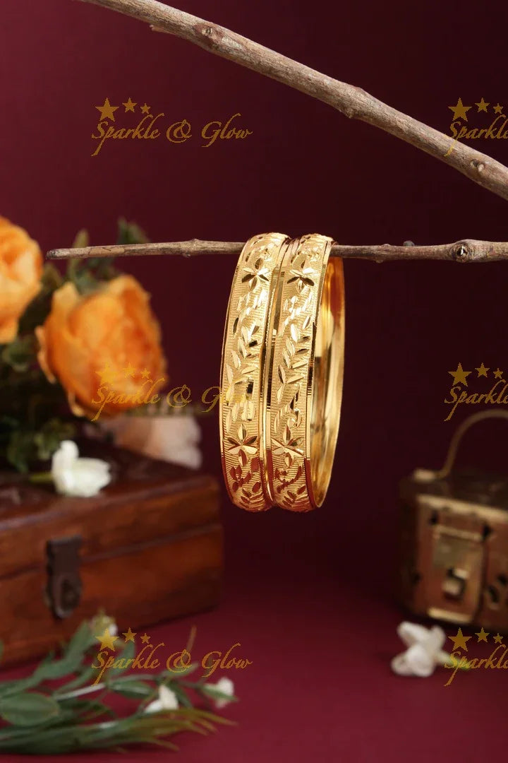 Gold alike Daily wear Thick Bangles - A pair - 2.4 - Sparkle and Glow