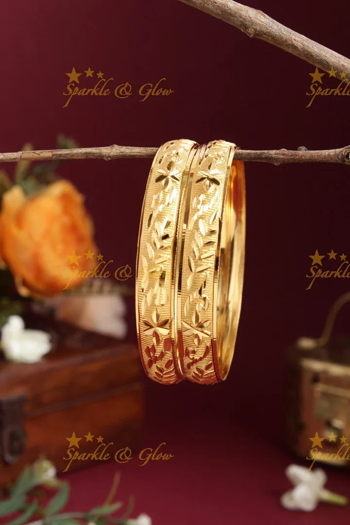 Gold alike Daily wear Thick Bangles - A pair - 2.4 - Sparkle and Glow