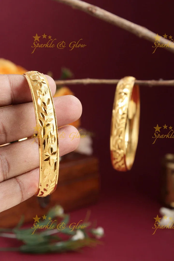 Gold alike Daily wear Thick Bangles - A pair - 2.4 - Sparkle and Glow