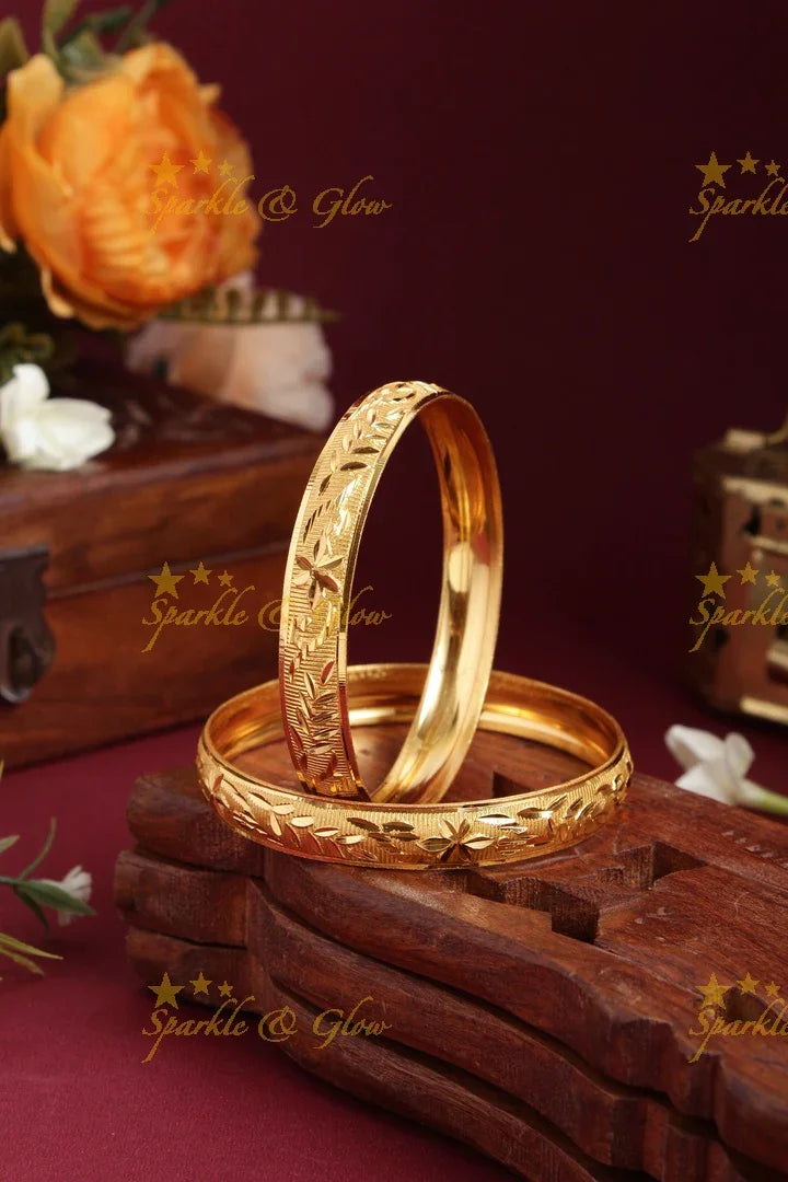 Gold alike Daily wear Thick Bangles - A pair - 2.4 - Sparkle and Glow