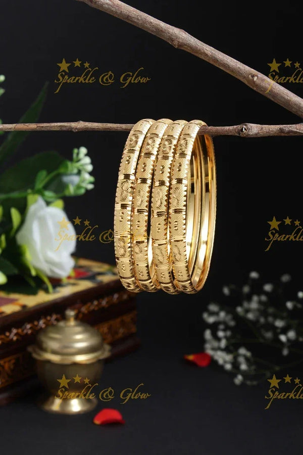 Elegant Gold-Finish Daily Bangles, Set of 4 - 2.6 – Sparkle and Glow