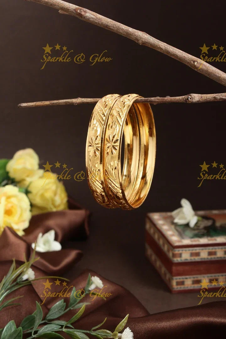 Gold alike Daily wear Thick Bangles - A pair - 2.6 - Sparkle and Glow