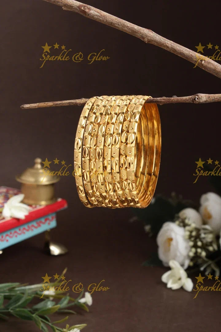 Gold alike Daily wear set of eight Bangles - 2.6 - Sparkle and Glow