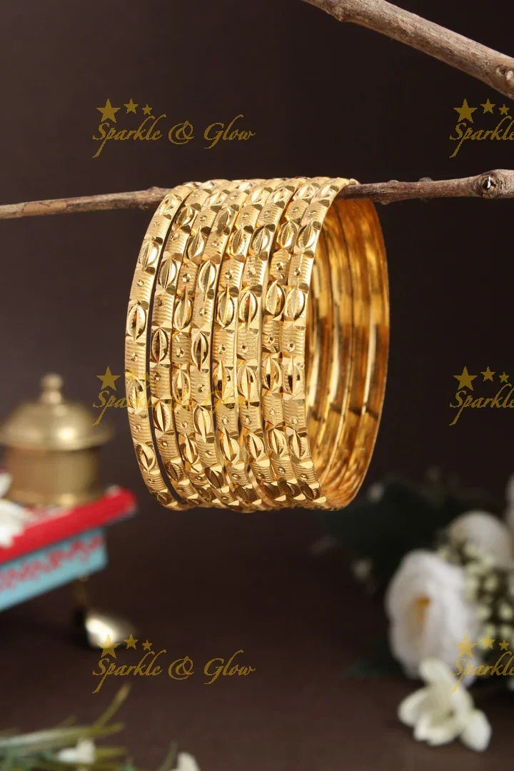 Gold alike Daily wear set of eight Bangles - 2.6 - Sparkle and Glow