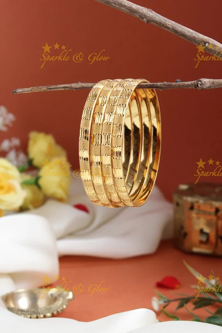 Gold alike Daily wear Thick Bangles - Set of four - 2.4 - Sparkle and Glow