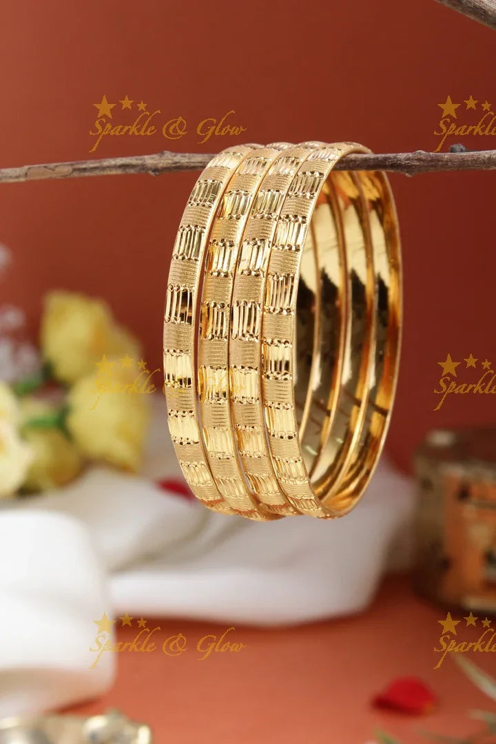 Gold alike Daily wear Thick Bangles - Set of four - 2.4 - Sparkle and Glow