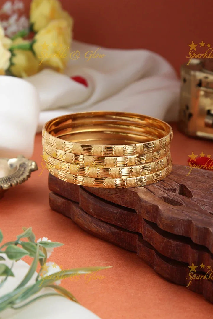 Gold alike Daily wear Thick Bangles - Set of four - 2.4 - Sparkle and Glow