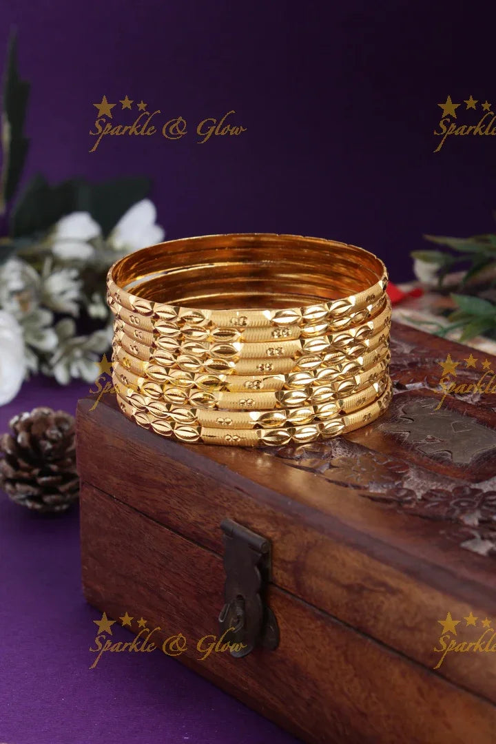 Gold alike Daily wear set of eight Bangles - 2.8 - Sparkle and Glow