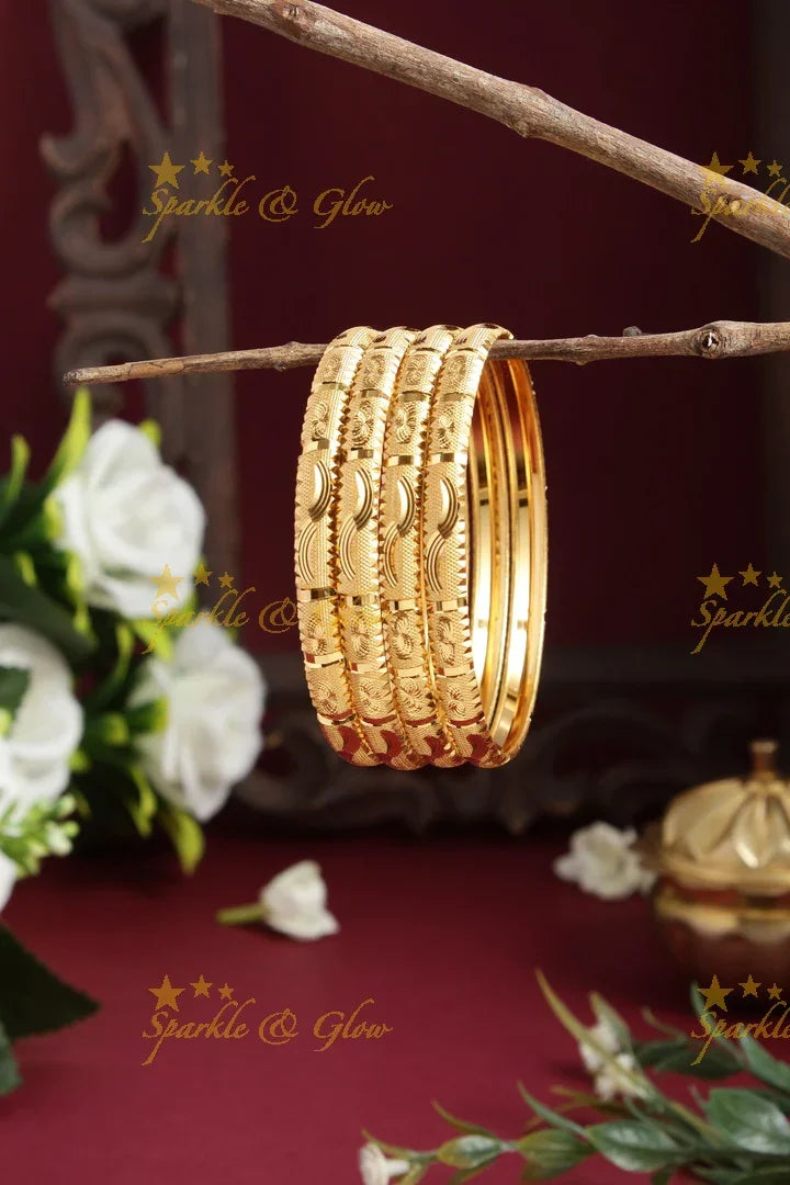 Gold alike Daily wear Thick Bangles - Set of four - 2.6 - Sparkle and Glow