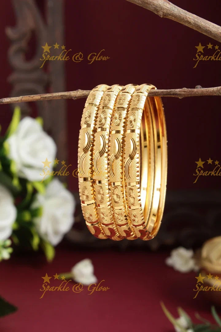 Gold alike Daily wear Thick Bangles - Set of four - 2.6 - Sparkle and Glow