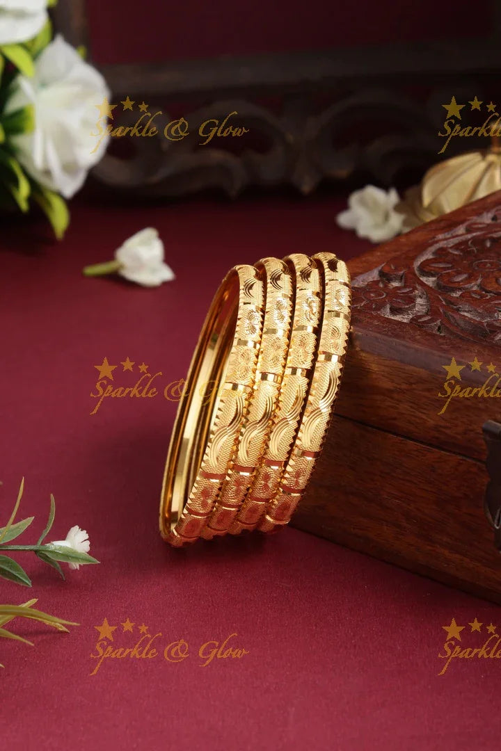 Gold alike Daily wear Thick Bangles - Set of four - 2.6 - Sparkle and Glow