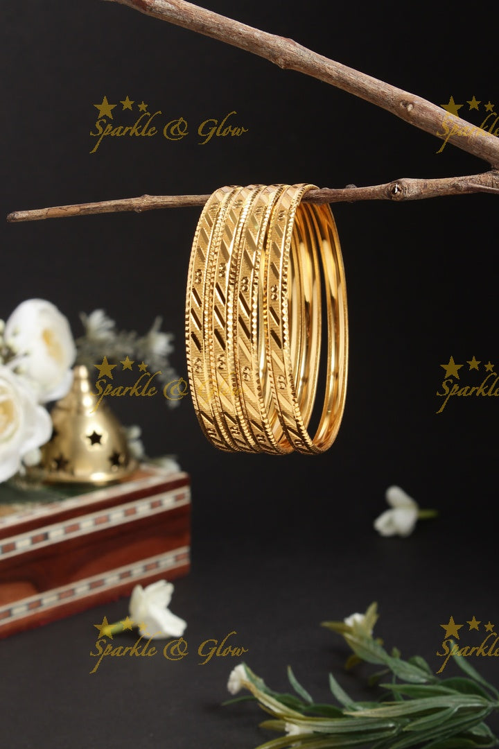 Gold alike Daily wear Thick Bangles - Set of four - 2.4