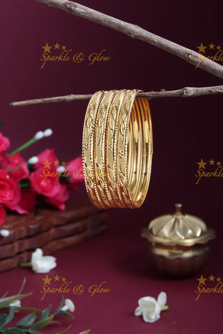 Gold alike Daily wear set of four bangles - 2.4 - Sparkle and Glow