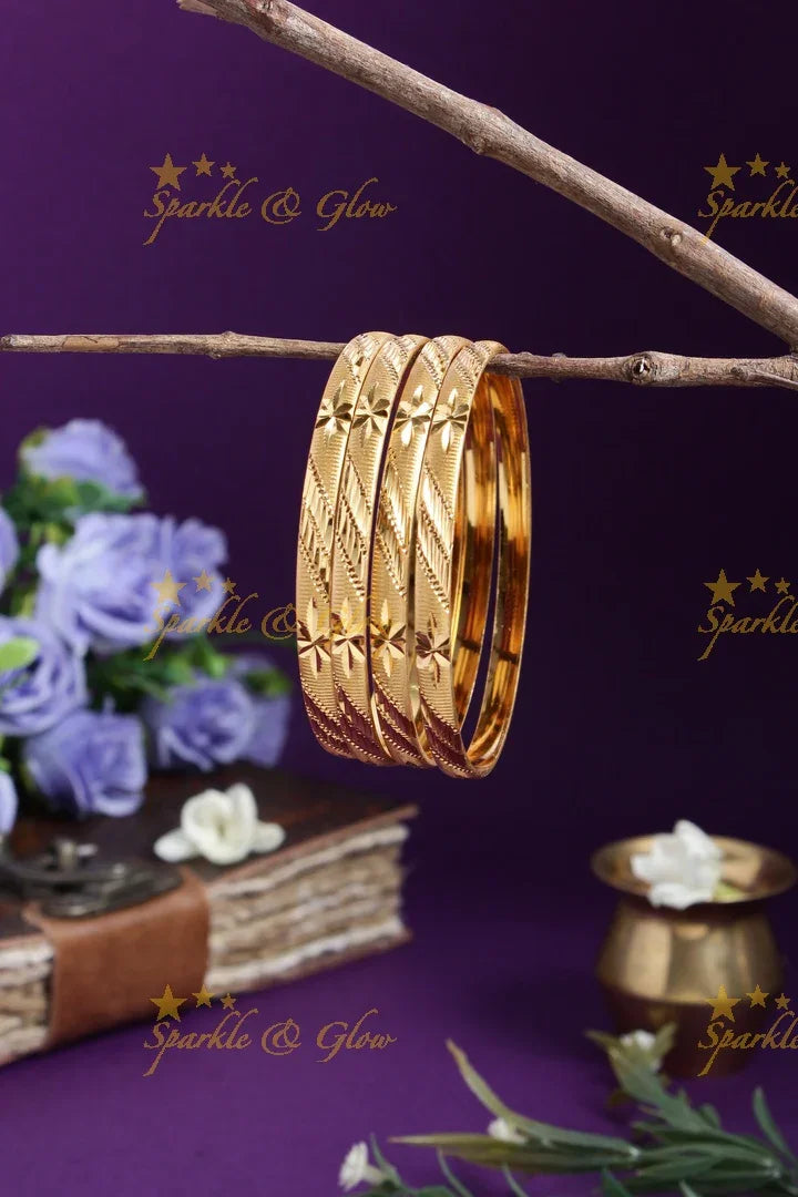 Gold alike Daily wear set of four bangles - 2.4 - Sparkle and Glow