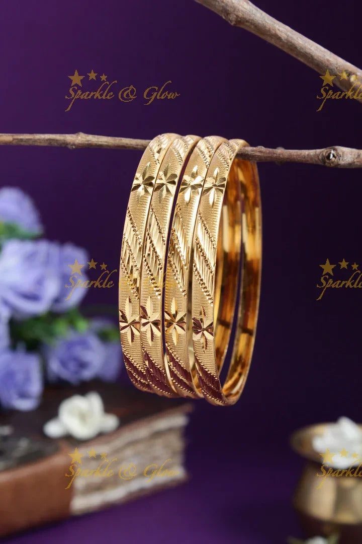 Gold alike Daily wear set of four bangles - 2.4 - Sparkle and Glow