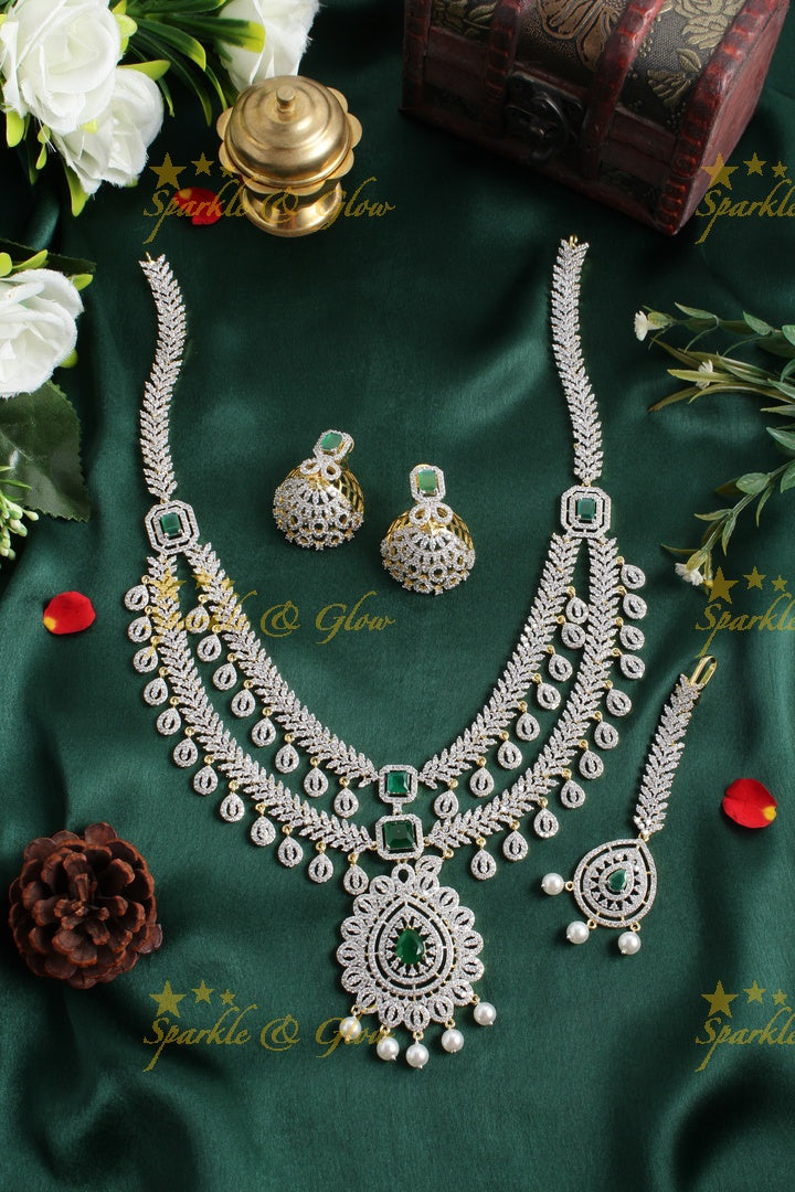 Statement AD layered haram with tikka - Green