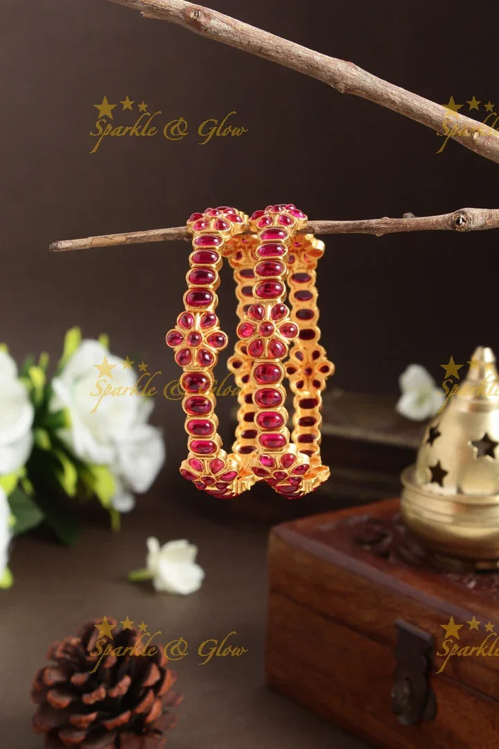 Premium Matte Kemp Floral Bangles - Sparkle and Glow