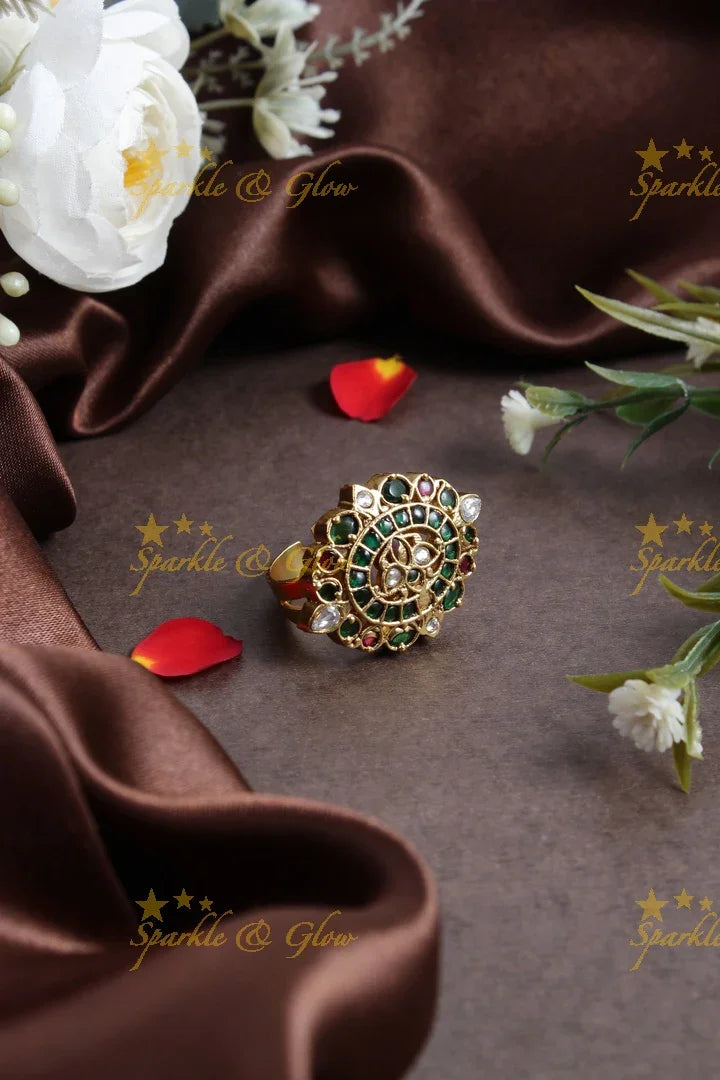 Gold alike kemp floral finger ring - Sparkle and Glow