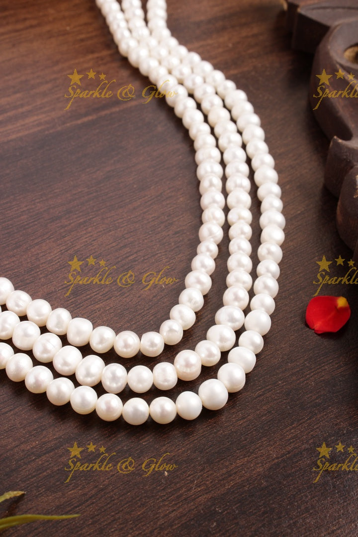Statement real Shell Pearl beads three layer chain