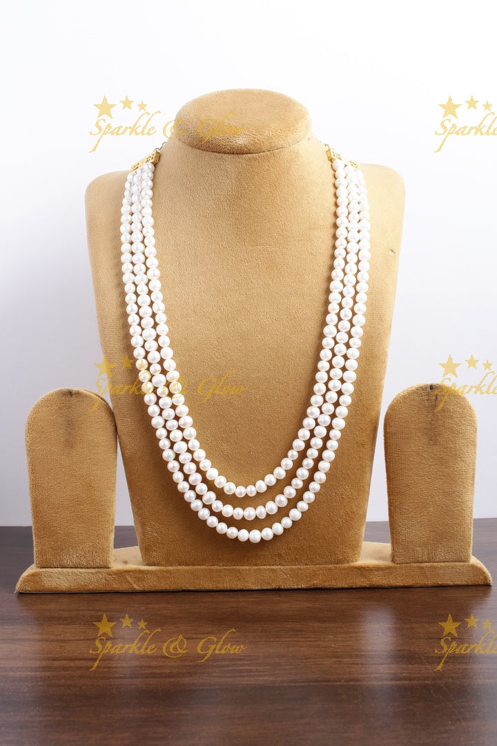 Statement real Shell Pearl beads three layer chain