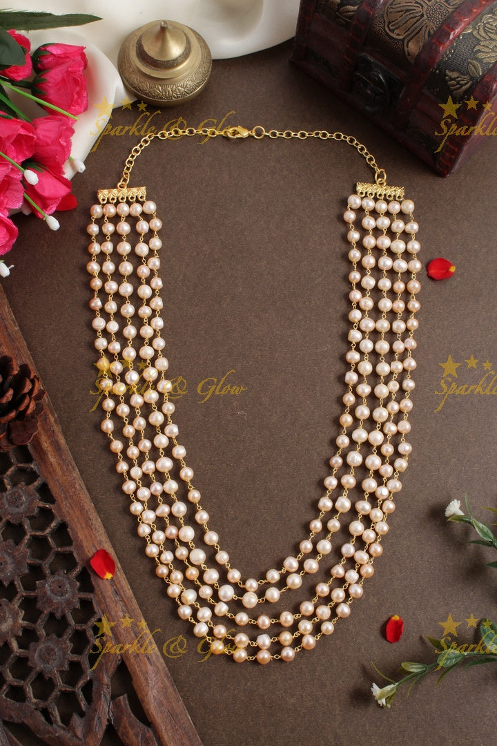 Statement real Shell cream Pearl beads five layer chain - Sparkle and Glow