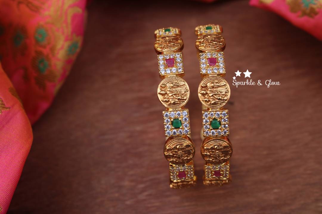 Gold polished ram parivar bangles a pair