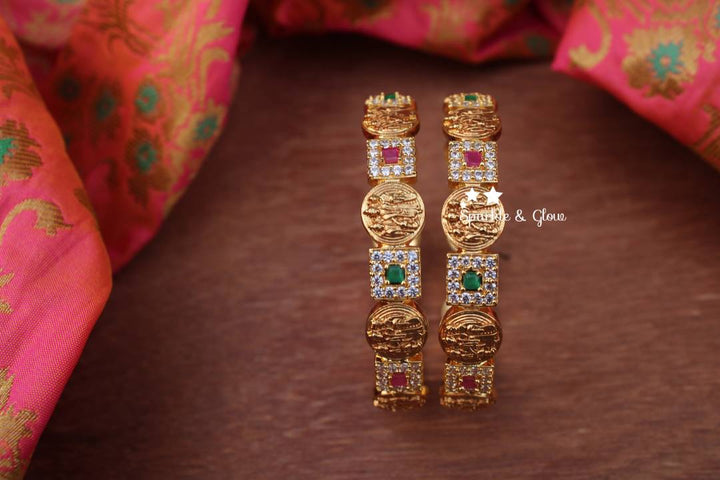 Gold polished ram parivar bangles a pair