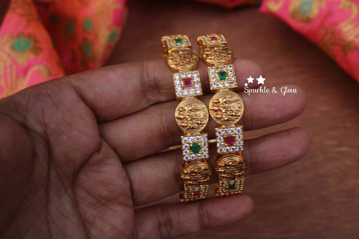 Gold polished ram parivar bangles a pair