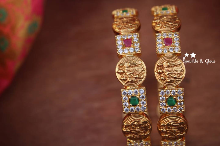 Gold polished ram parivar bangles a pair