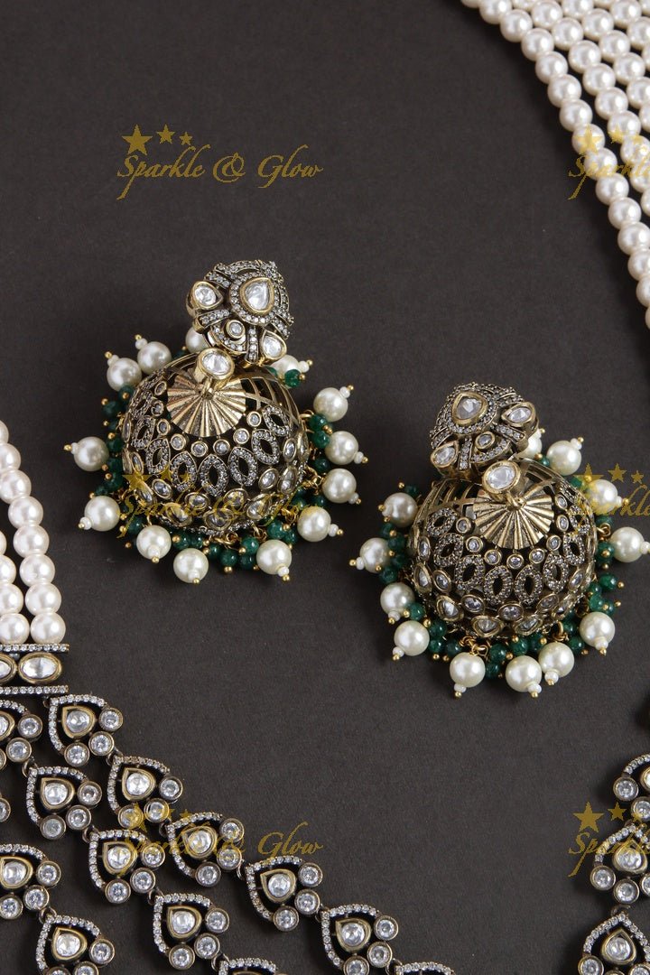 Beautiful long beads peacock carved victorian peacock pendent necklace - Sparkle and Glow - Green - Back Thread
