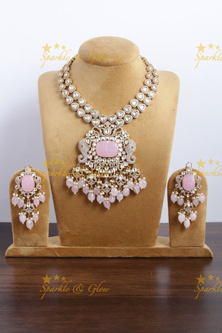 Stunning Layered Victorian Elephant necklace - Pink - Sparkle and Glow - Pink - Back Thread