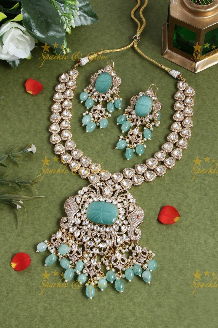 Stunning Layered Victorian Elephant necklace - Pink - Sparkle and Glow - Green - Back Thread