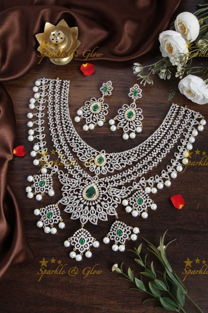 Mesmerizing multilayered gj polish AD floral necklace - Sparkle and Glow - Pink - Back Thread