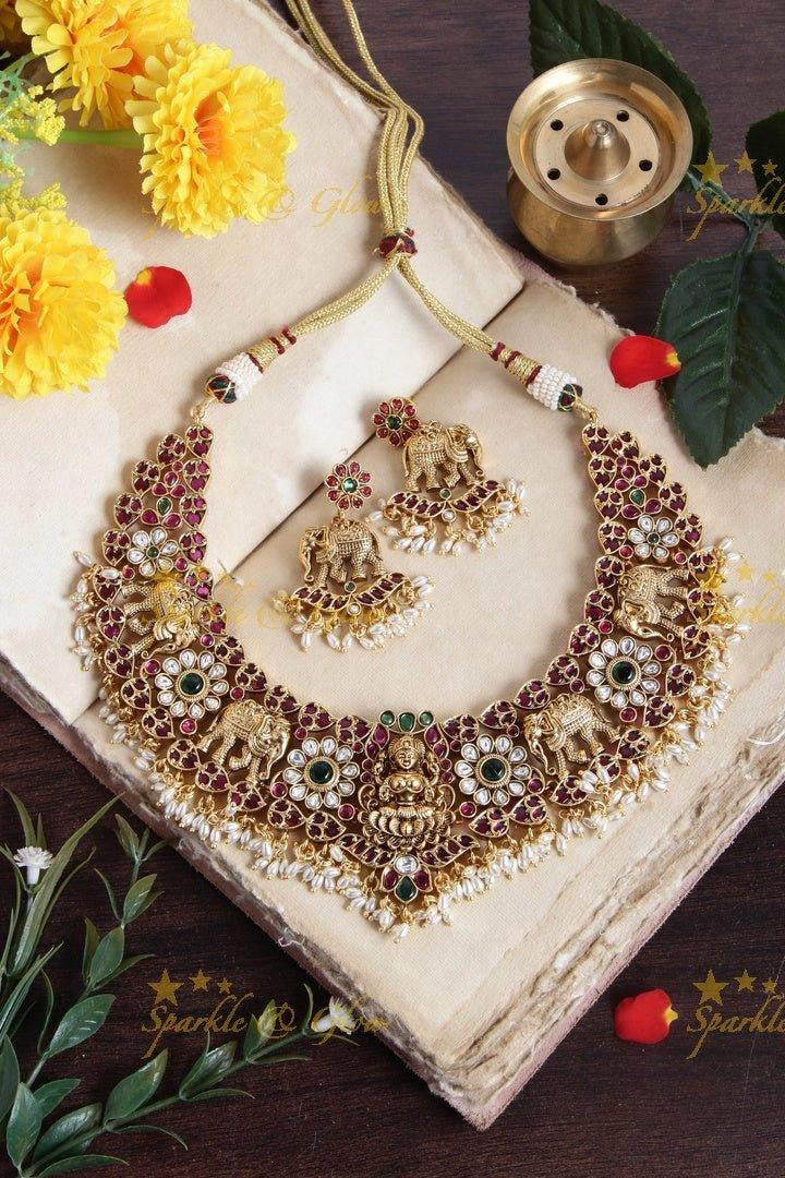 Gorgeous gold alike Lakshmi Elephant rice pearl Guttapusalu - Sparkle and Glow