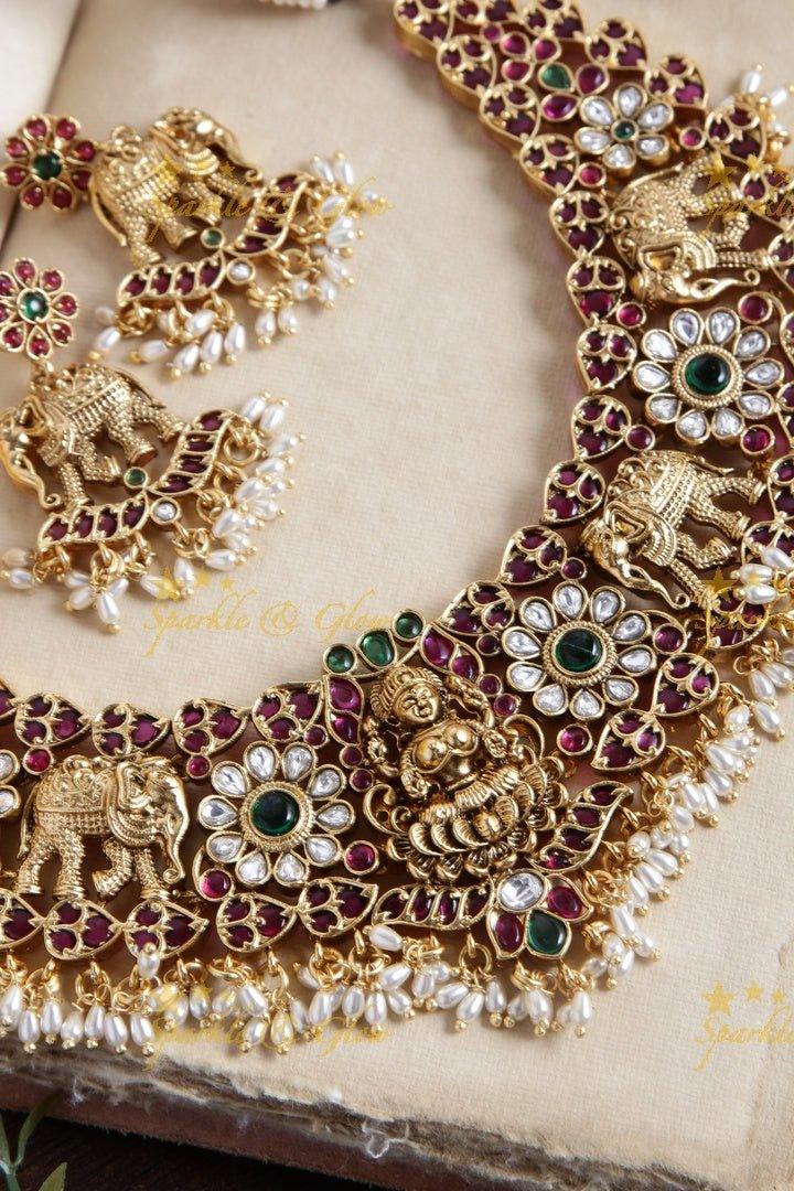 Gorgeous gold alike Lakshmi Elephant rice pearl Guttapusalu - Sparkle and Glow