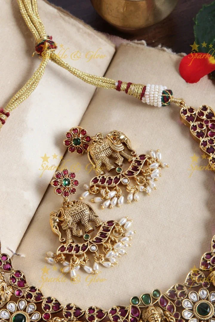 Gorgeous gold alike Lakshmi Elephant rice pearl Guttapusalu - Sparkle and Glow