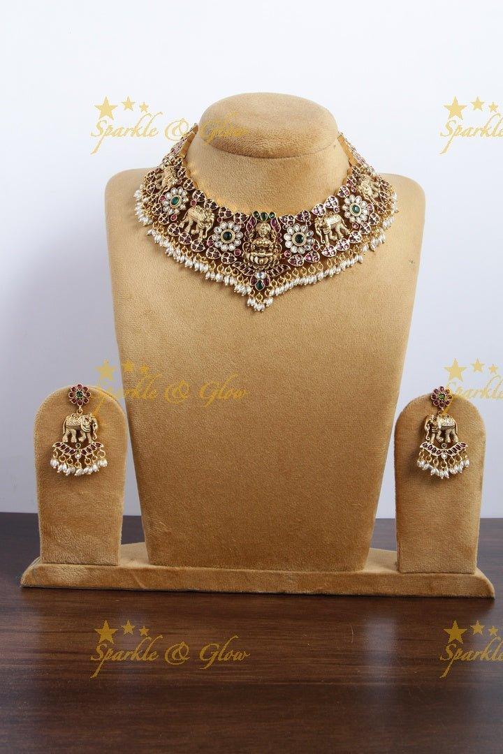 Gorgeous gold alike Lakshmi Elephant rice pearl Guttapusalu - Sparkle and Glow