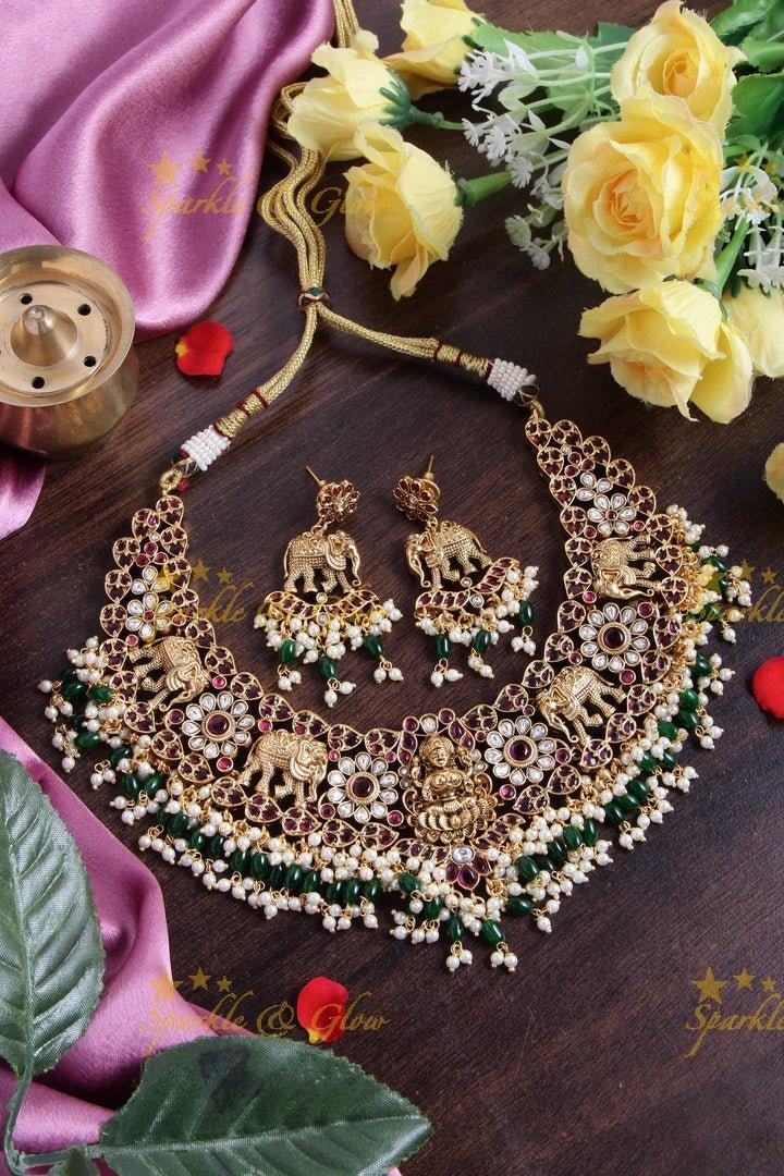 Gorgeous gold alike Lakshmi Elephant rice pearl Guttapusalu - Sparkle and Glow