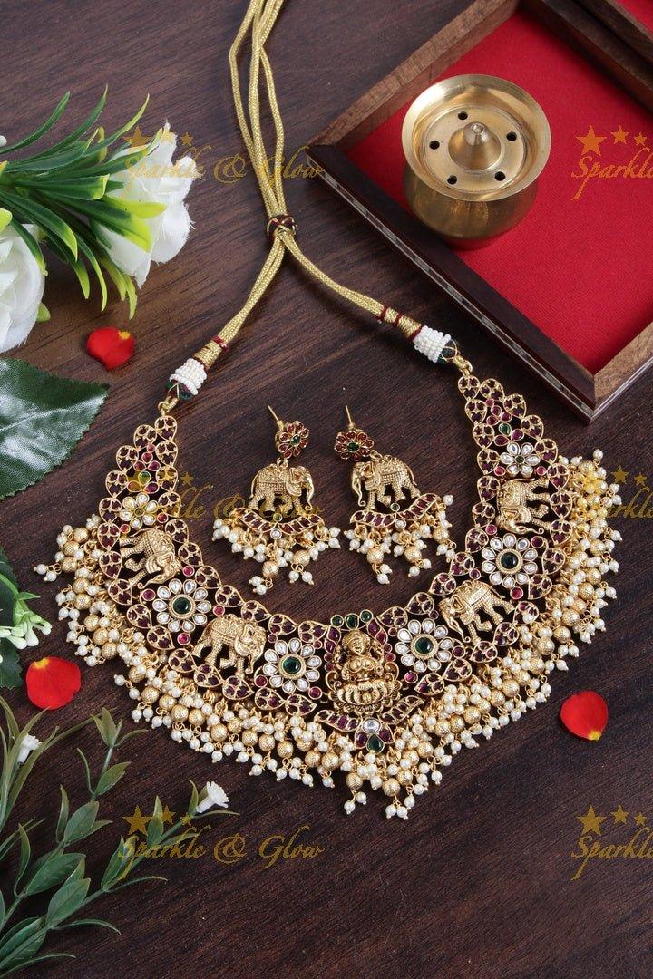 Gorgeous gold alike Lakshmi Elephant rice pearl Guttapusalu - Sparkle and Glow