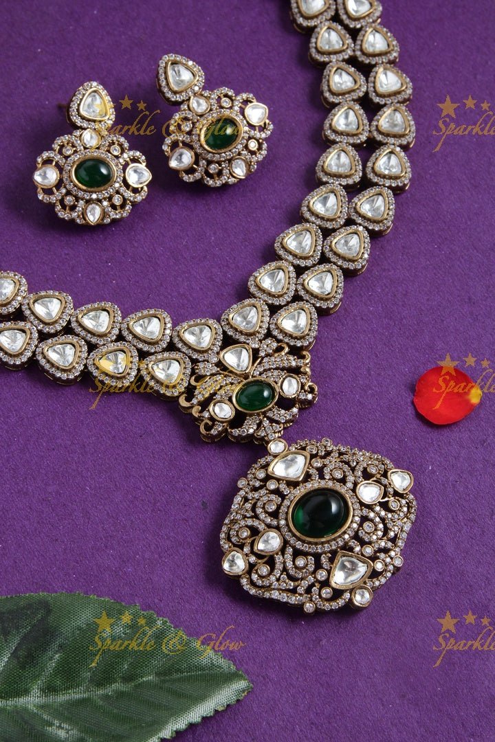 Stunning victorian AD layered necklace with Green stone - Sparkle and Glow - Green - Back Thread