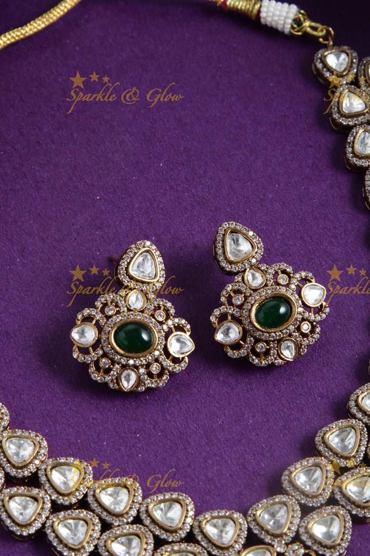 Stunning victorian AD layered necklace with Green stone - Sparkle and Glow - Pink - Back Thread