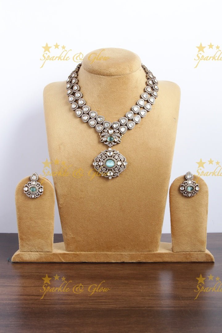 Stunning victorian AD layered necklace with Green stone - Sparkle and Glow - Green - Back Thread